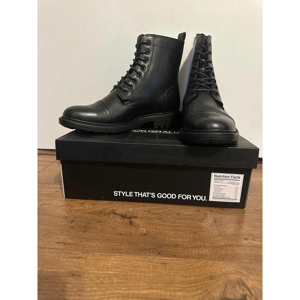 Nick Graham‎ Brave Mens Black Cap Toe Combat Boots Lace Up FN1100208 Size 8.5M